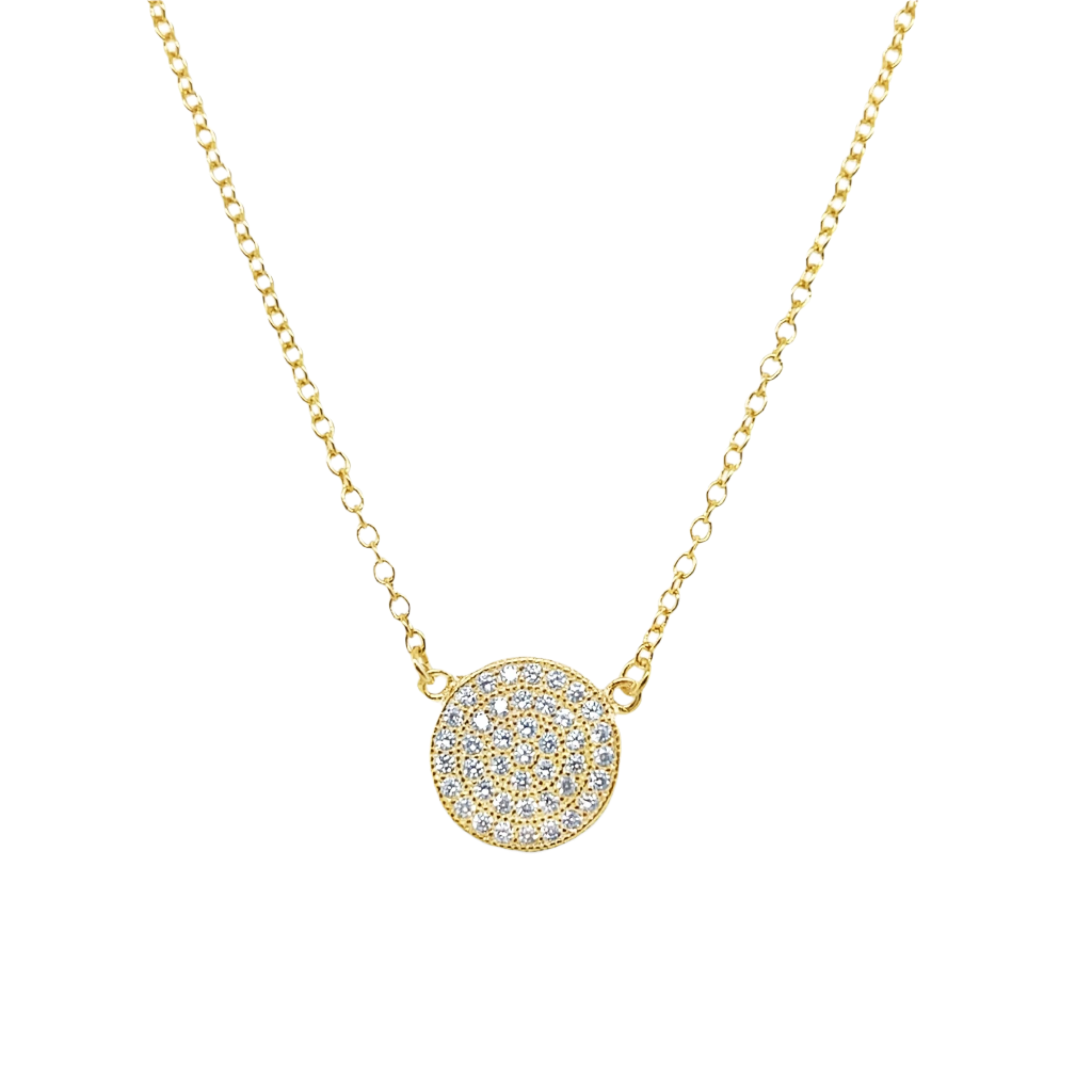 Sterling Silver Gold Plated Circle CZ Necklace