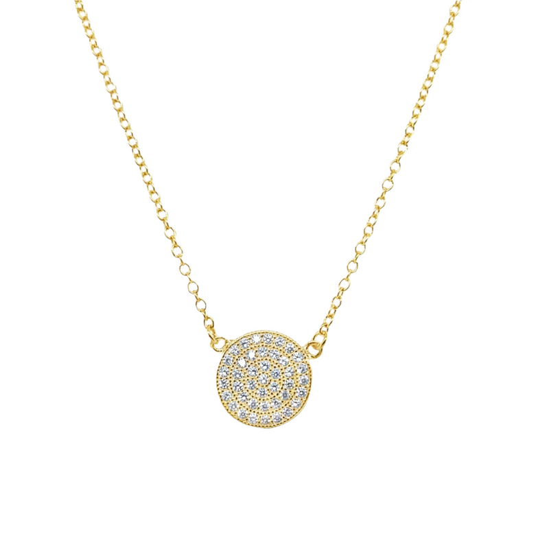 Sterling Silver Gold Plated Circle CZ Necklace
