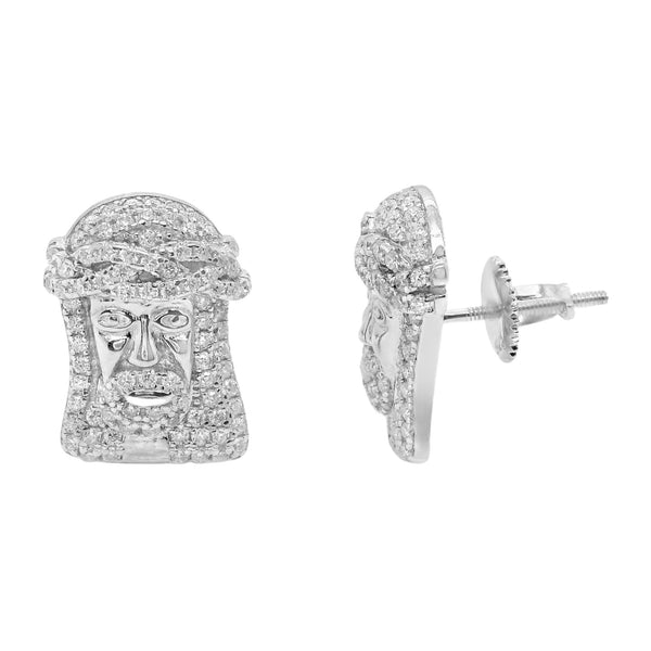 Sterling Silver Moissanite Jesus Screwback Earrings