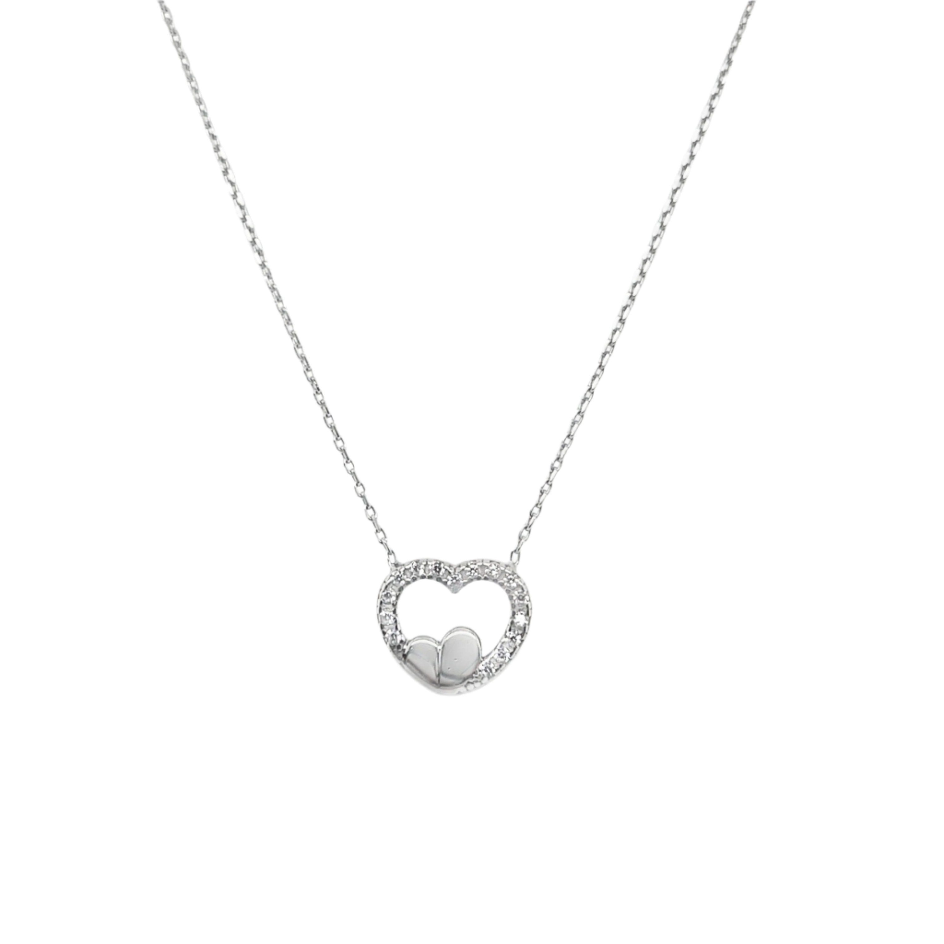 Sterling Silver Double Heart CZ Necklace