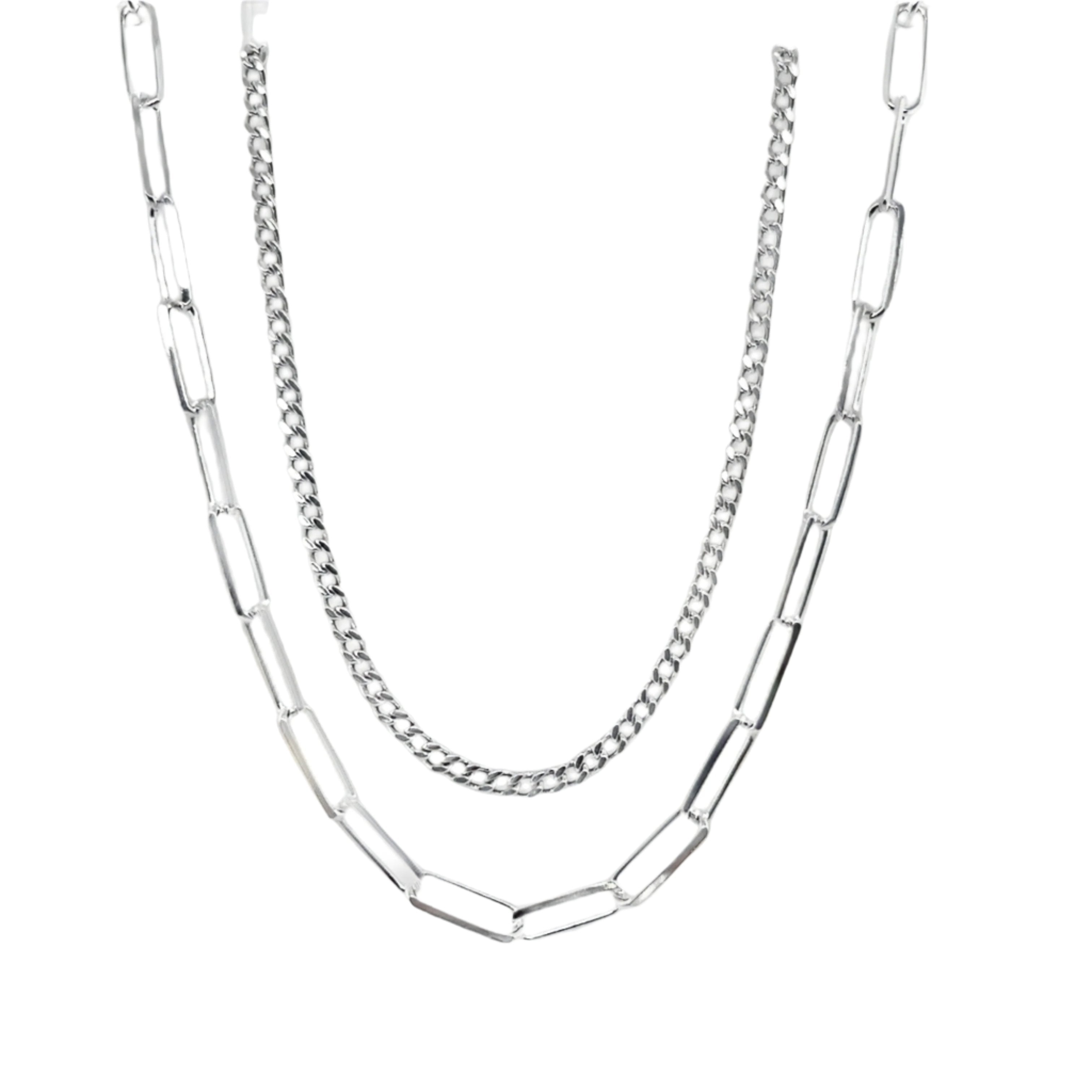 Italian Sterling Silver Layered Paper Clip Cuban Necklace