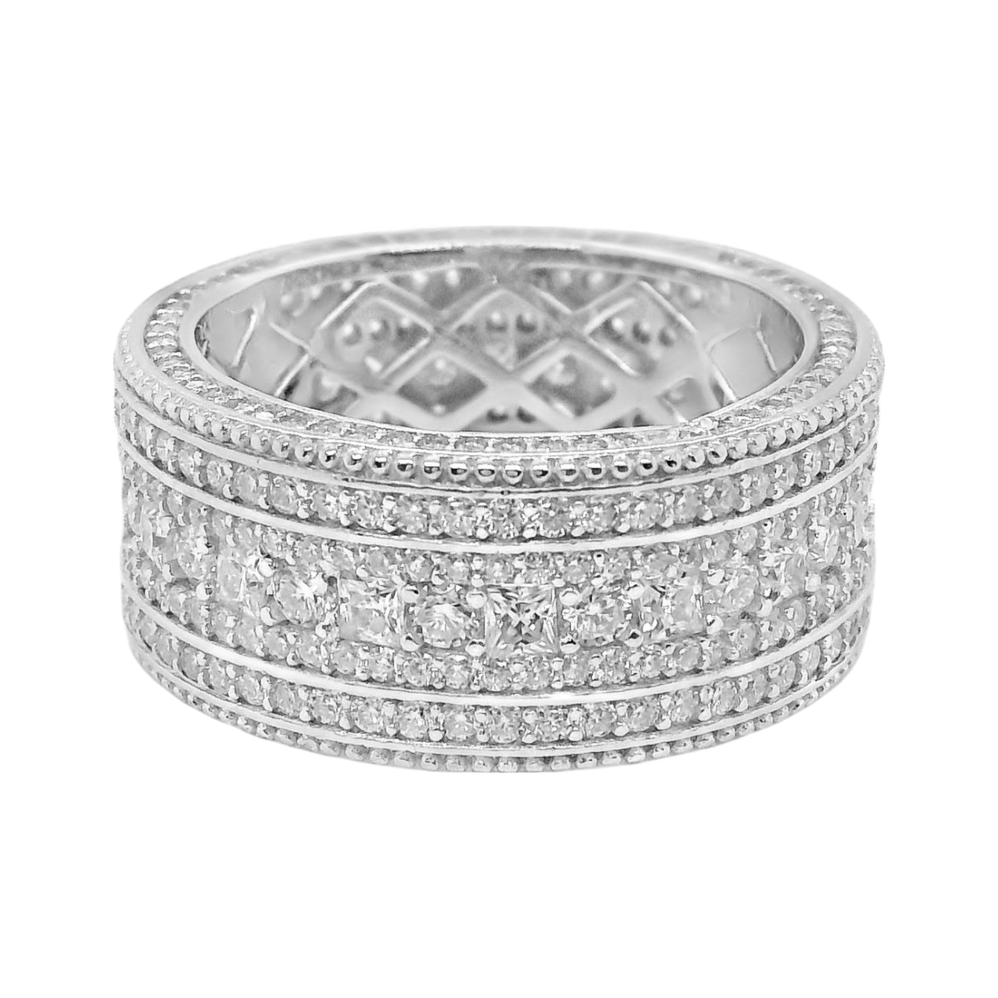 Sterling Silver Moissanite Pave Thick Band Men's Ring
