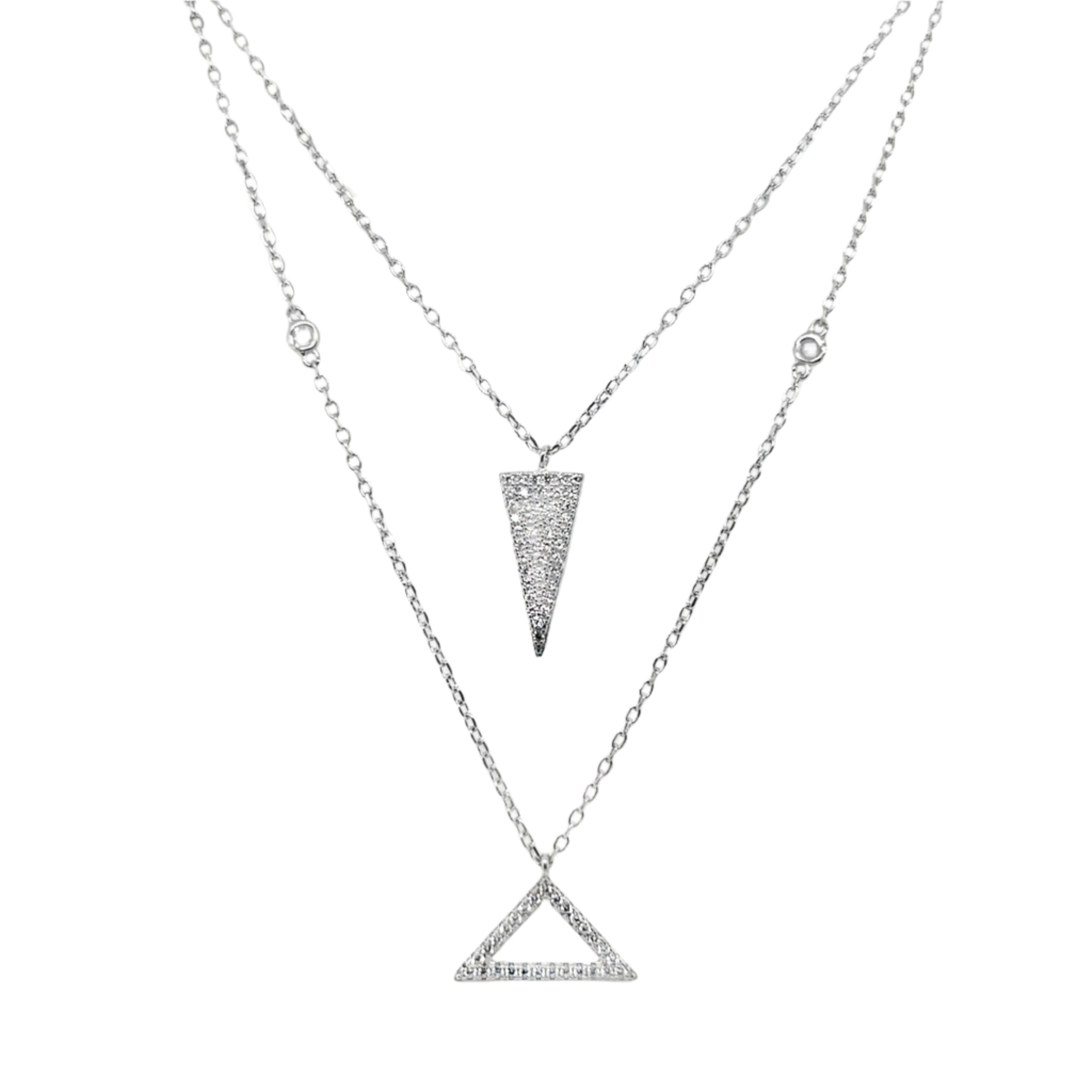 Sterling Silver Double Layered Triangle CZ Necklace