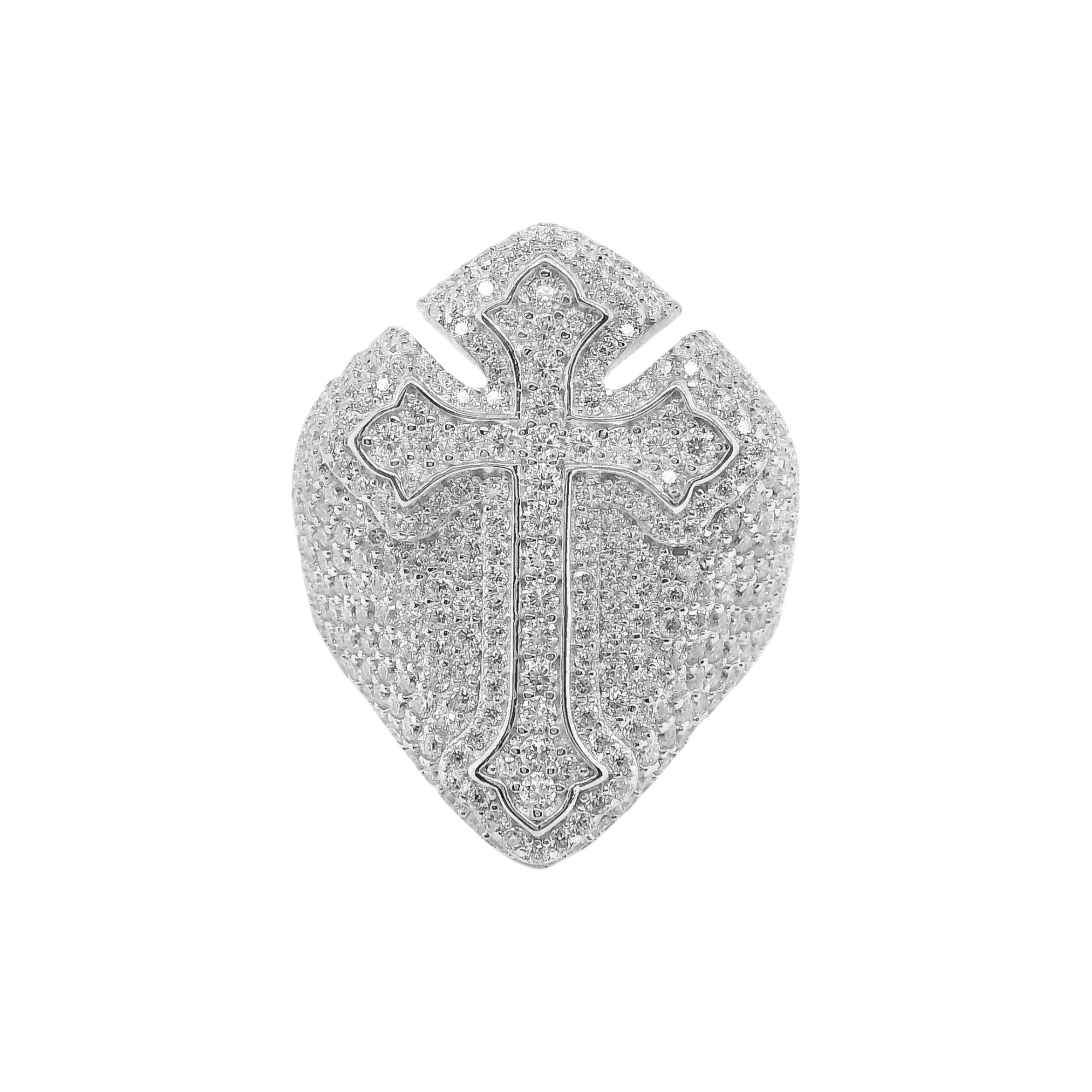 Sterling Silver Moissanite Pave Cross Men's Ring