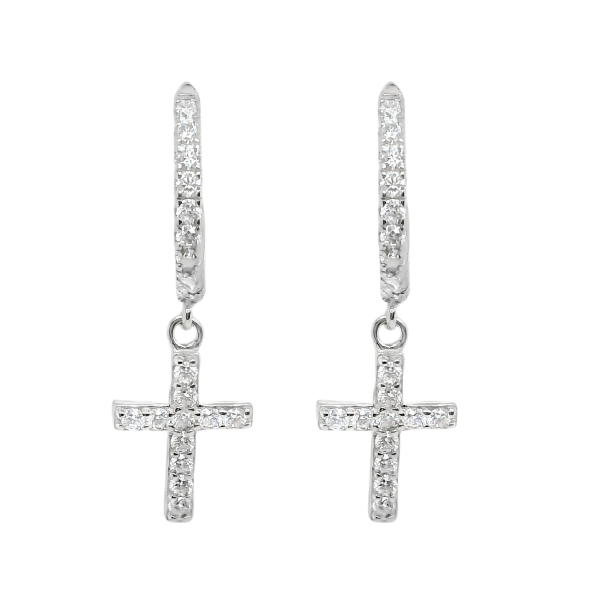 Sterling Silver Moissanite Dangling Cross Huggie Earrings