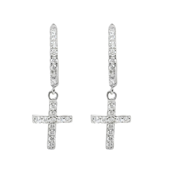 Sterling Silver Moissanite Dangling Cross Huggie Earrings