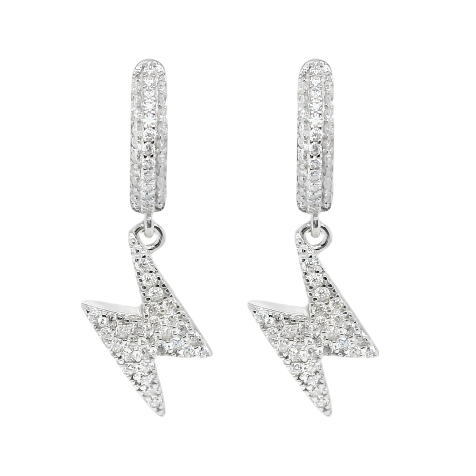 Sterling Silver Moissanite Pave Lightning Bolt Huggie Earrings