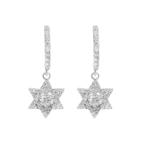 Sterling Silver Moissanite Star Of David Huggie Earrings
