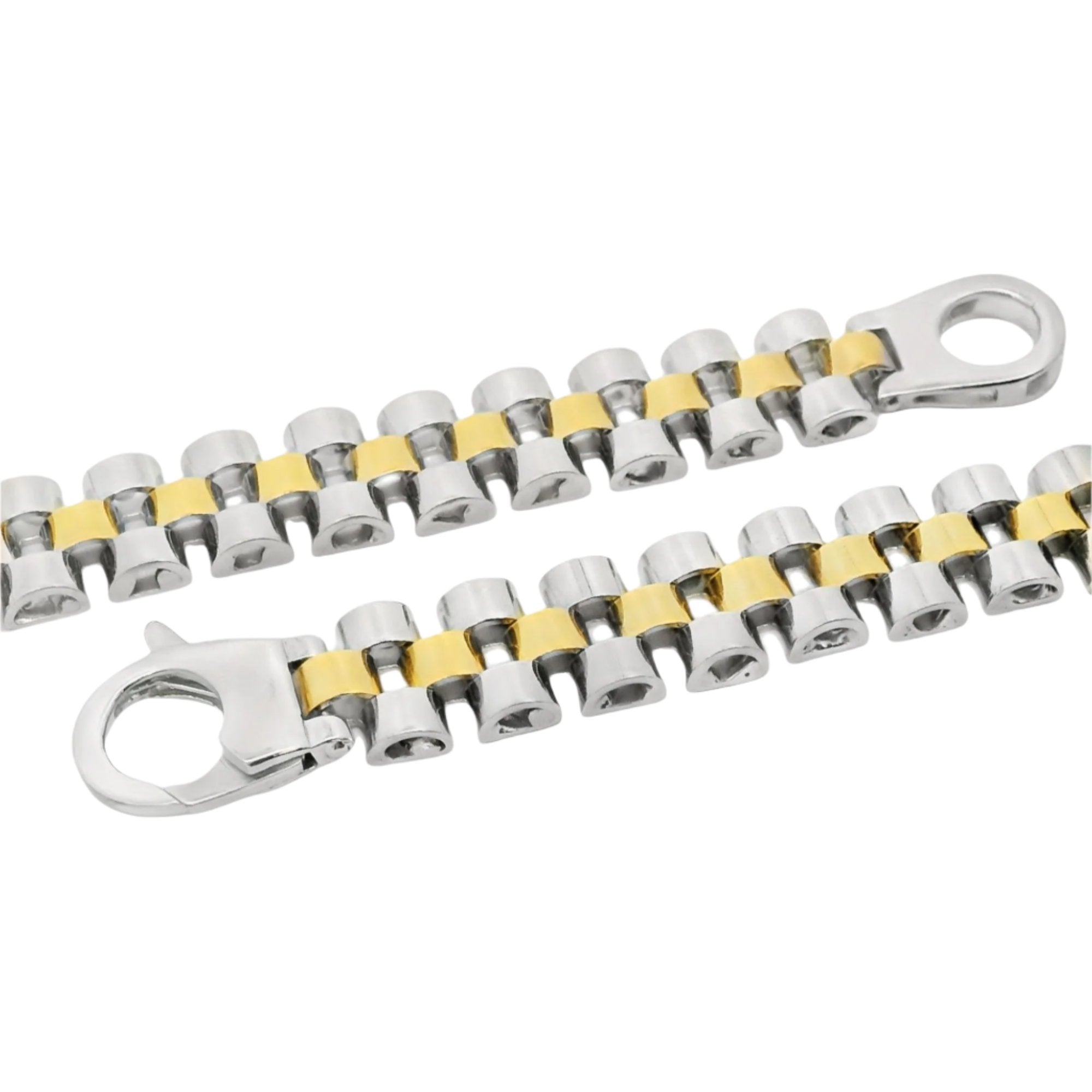 Sterling Silver Rhodium Two Tone Link Men's Bracelet