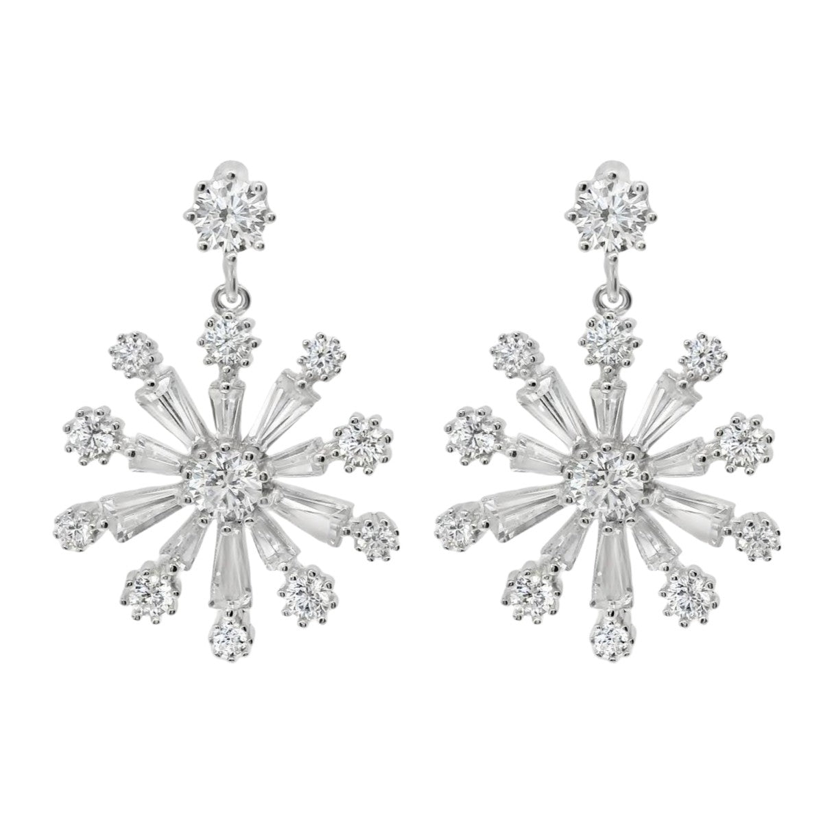 Sterling Silver CZ Snowflake Dangling Earrings
