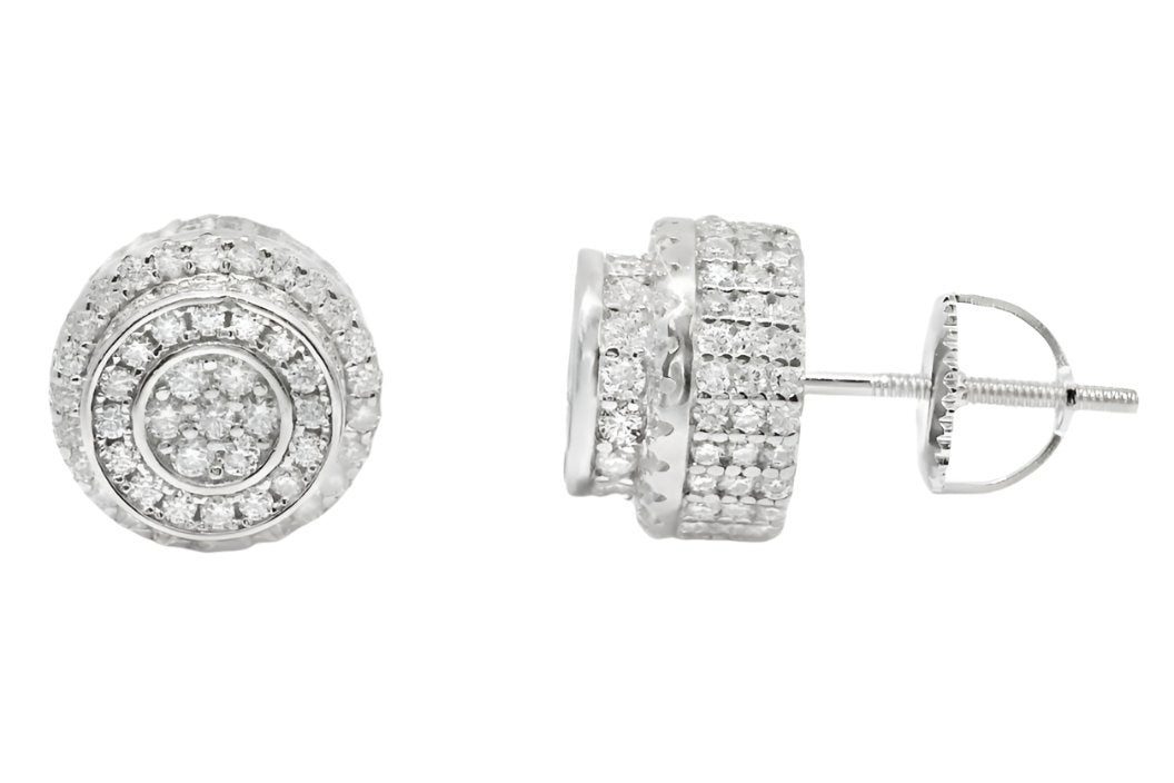 Sterling Silver Moissanite Pave Thick Round Screwback Earrings (10mm)