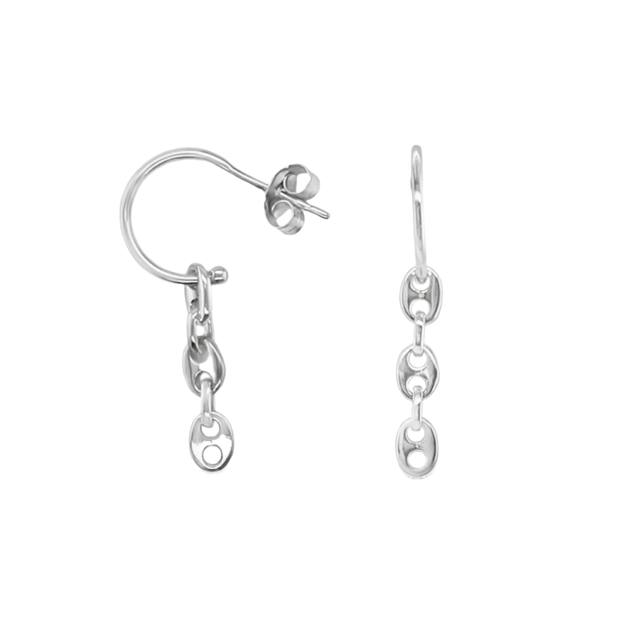 Sterling Silver Dangling Gucci Link Huggie Post Earrings