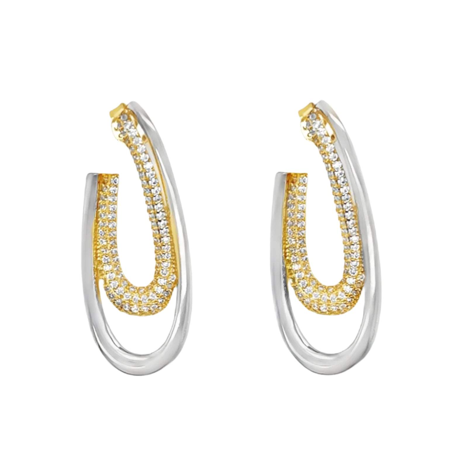 Sterling Silver Two Tone CZ Ovular Earrings