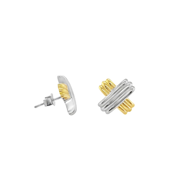 Sterling Silver Two Tone Cross Stud Earrings