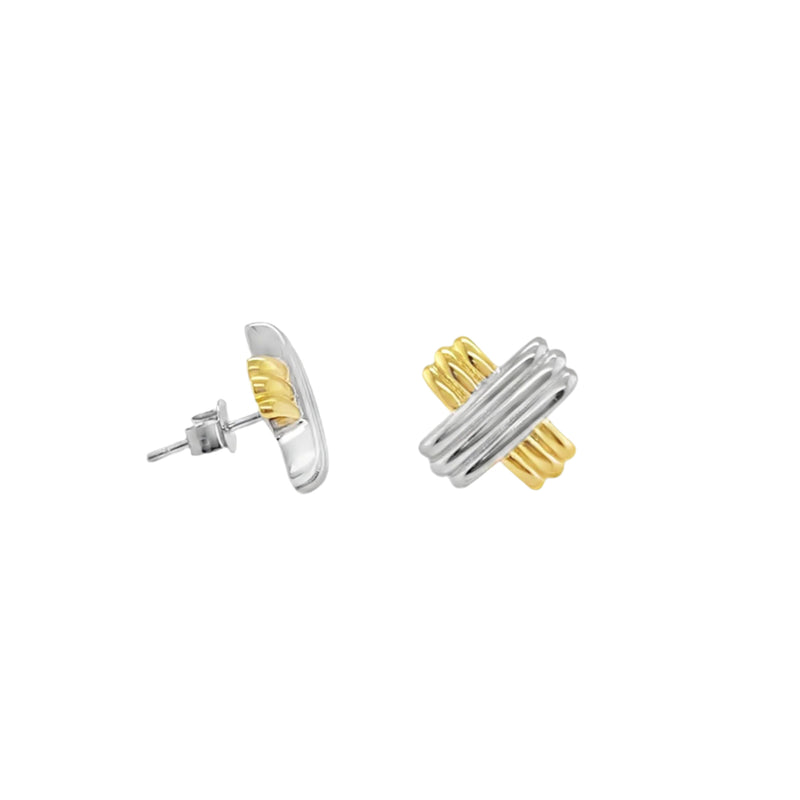 Sterling Silver Two Tone Cross Stud Earrings