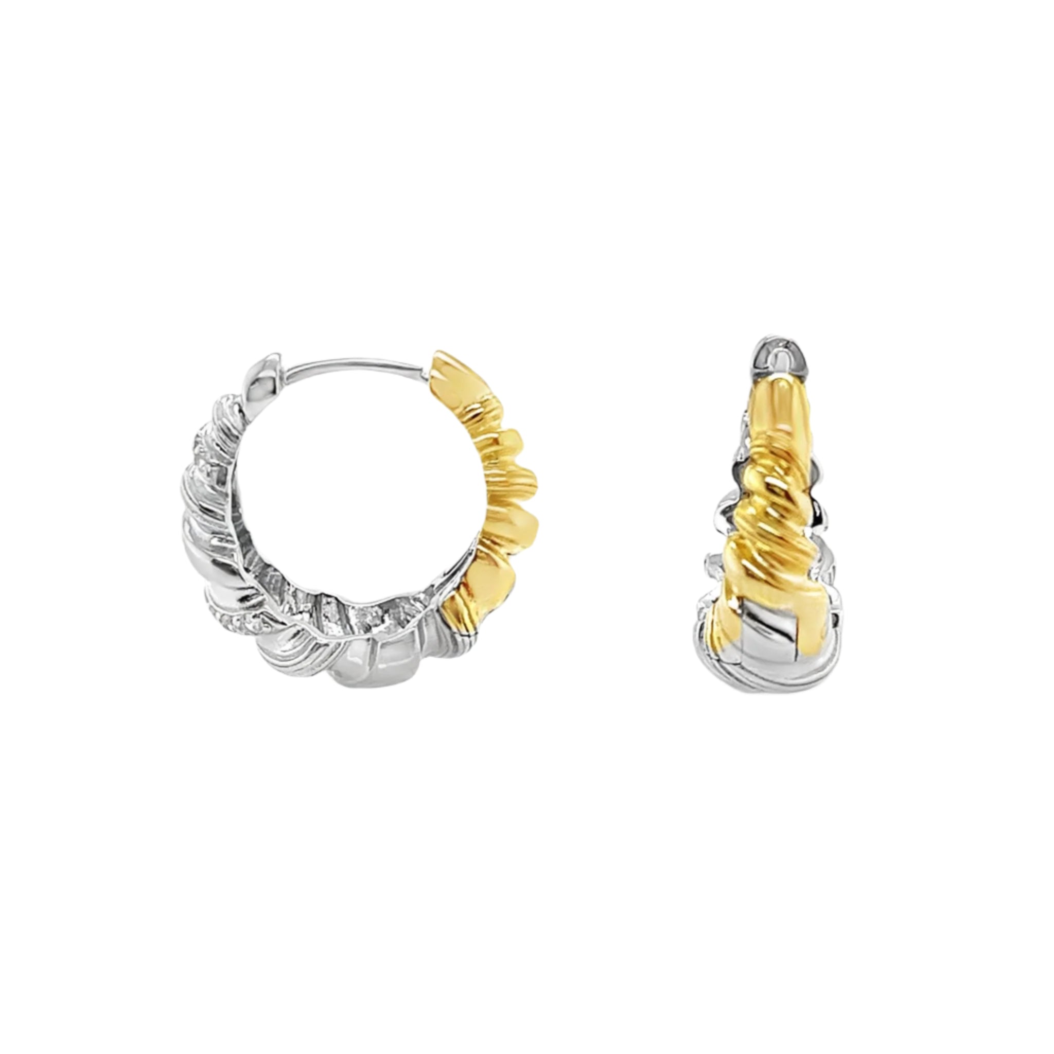 Sterling Silver Two Tone CZ Hoops