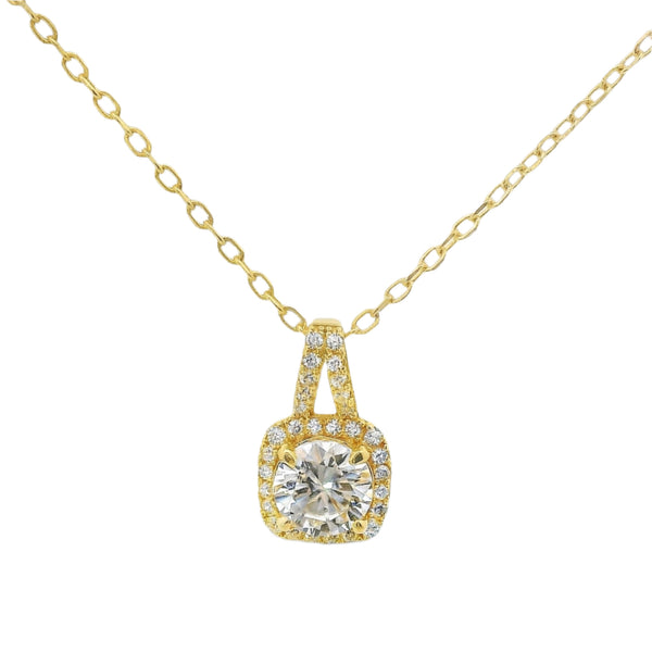 Sterling Silver Round 6MM 0.8CT Moissanite W/ Square Halo Necklace