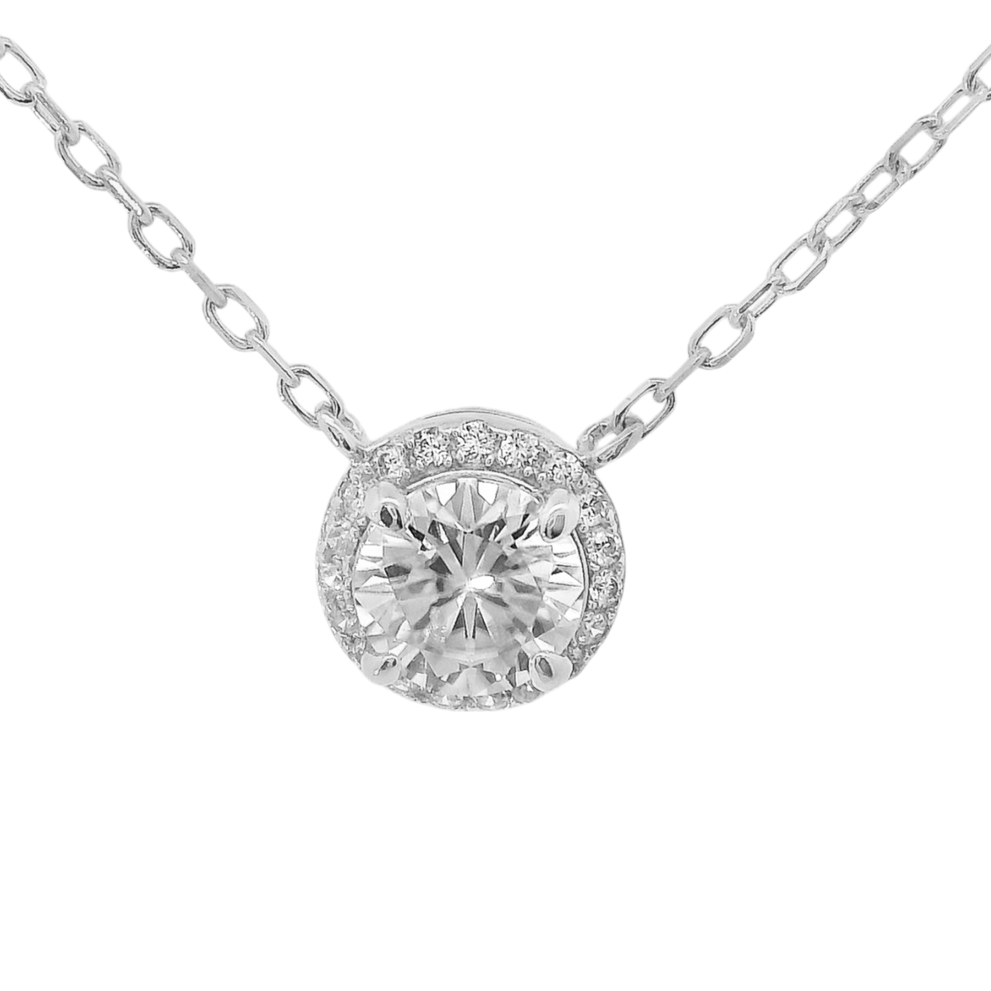 Sterling Silver Round 6MM 0.8CT Moissanite W/ Halo Necklace