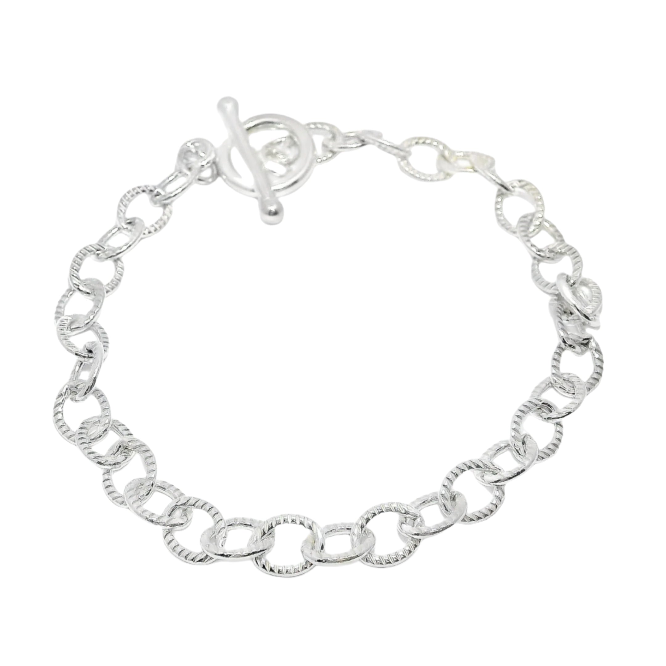 Sterling Silver Hammered Link Charm Bracelet