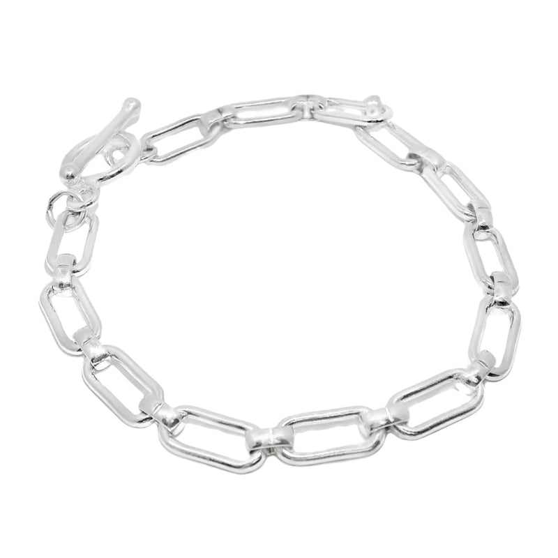 Sterling Silver Paperclip Toggle Link Charm Bracelet