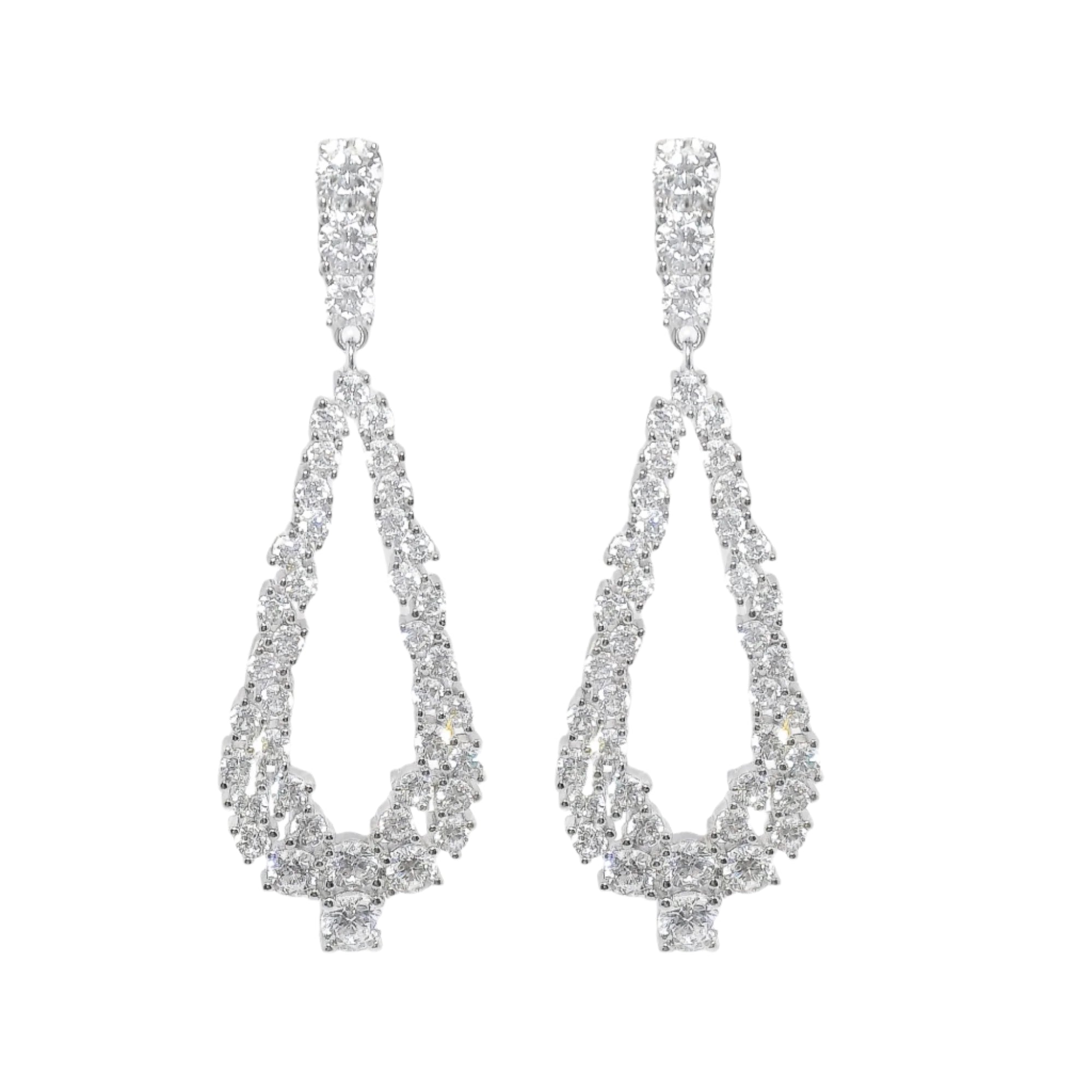 Sterling Silver CZ Teardrop Dangling Chandelier Earrings