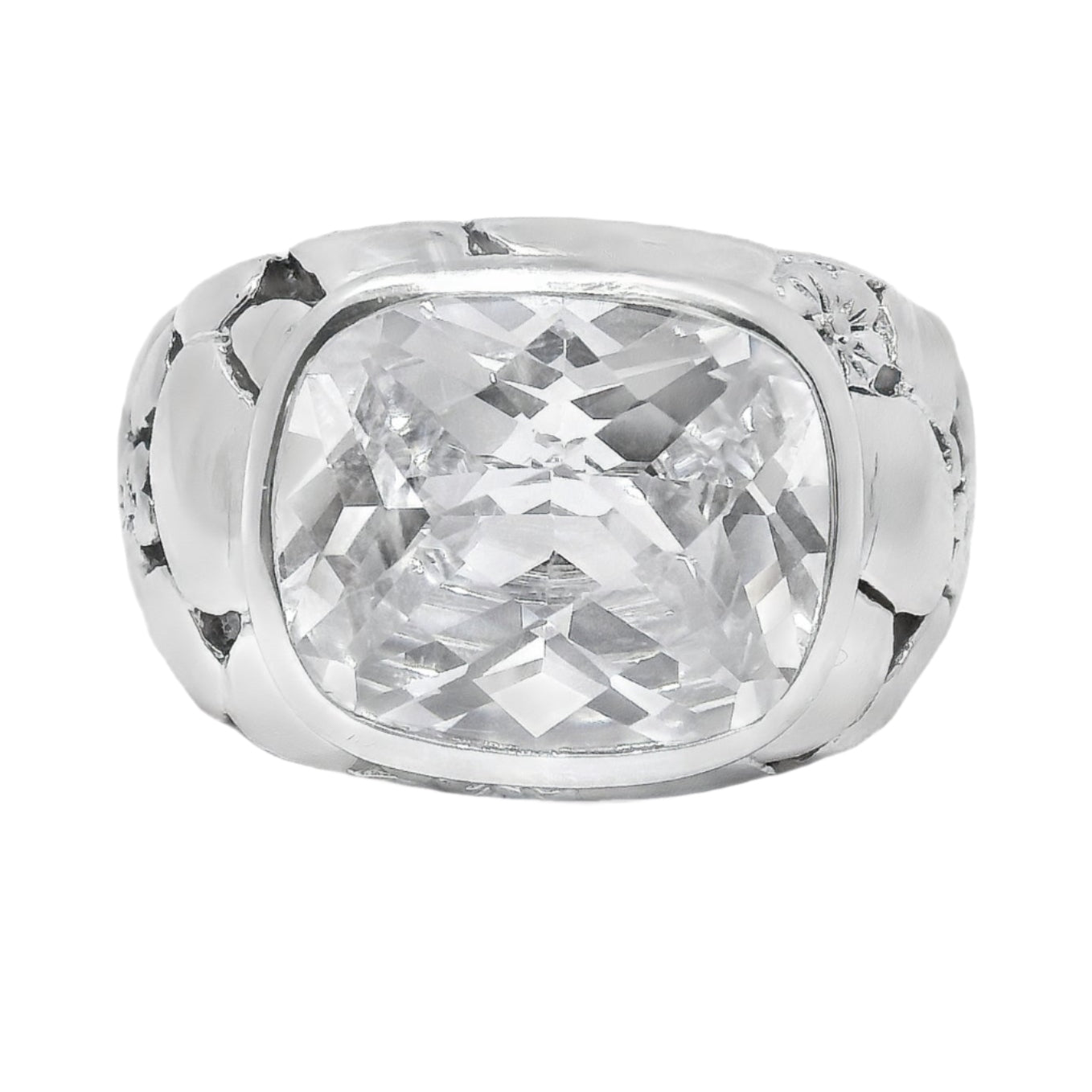 Sterling Silver Antique Cobblestone Design Rectangle CZ Ring