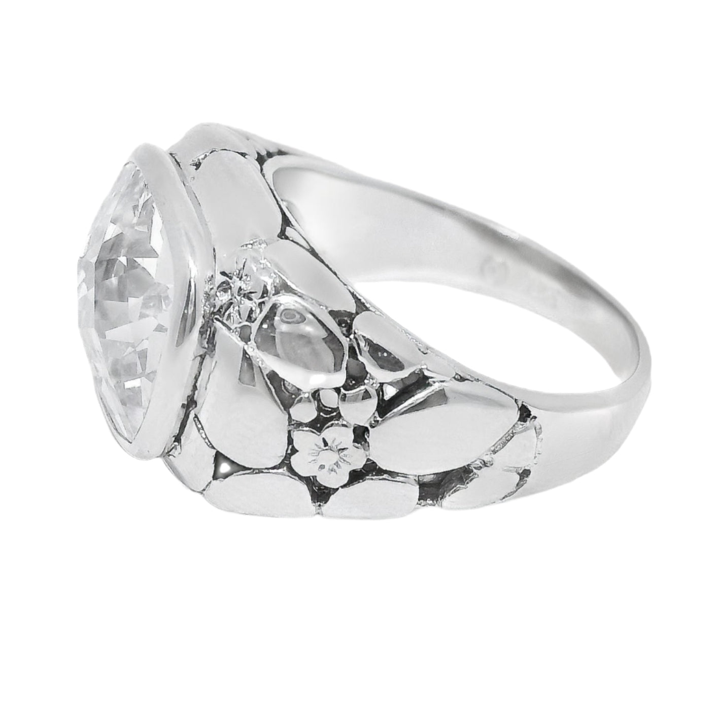 Sterling Silver Antique Cobblestone Design Rectangle CZ Ring