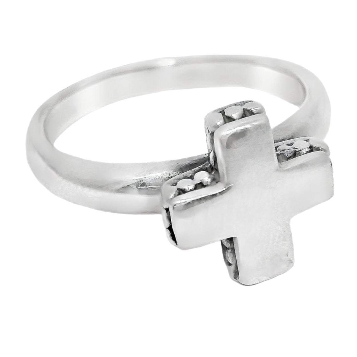 Sterling Silver Beaded Cross Ring
