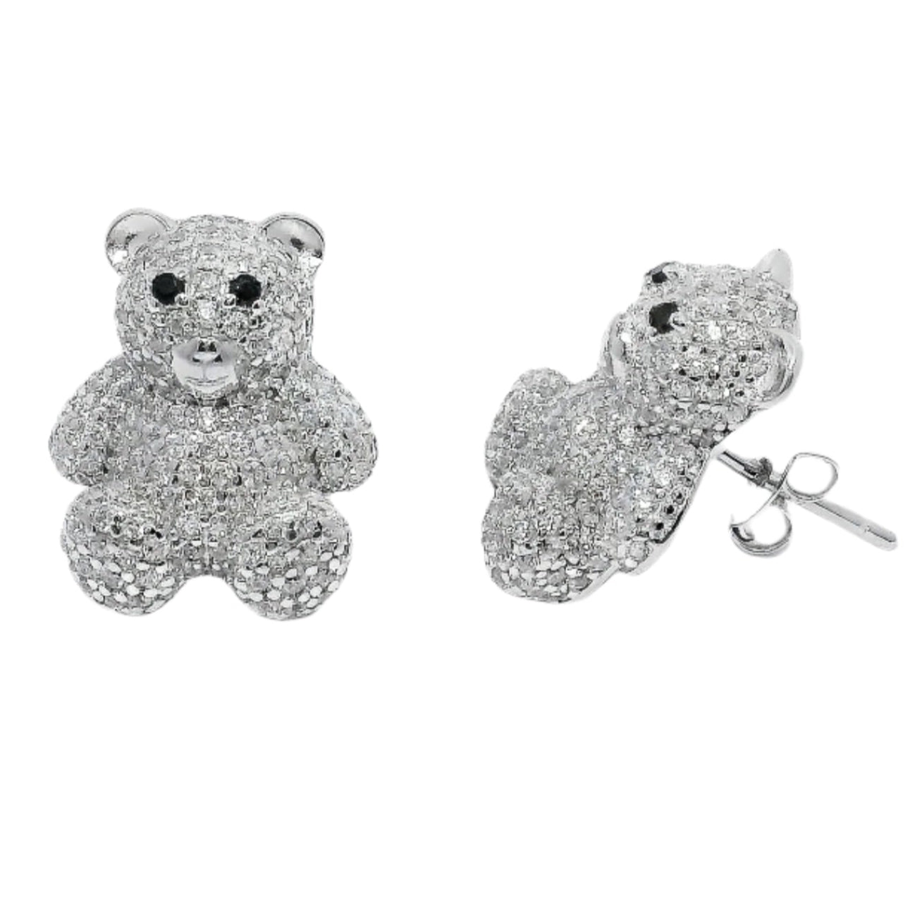 Sterling Silver CZ Teddy Bear Earrings