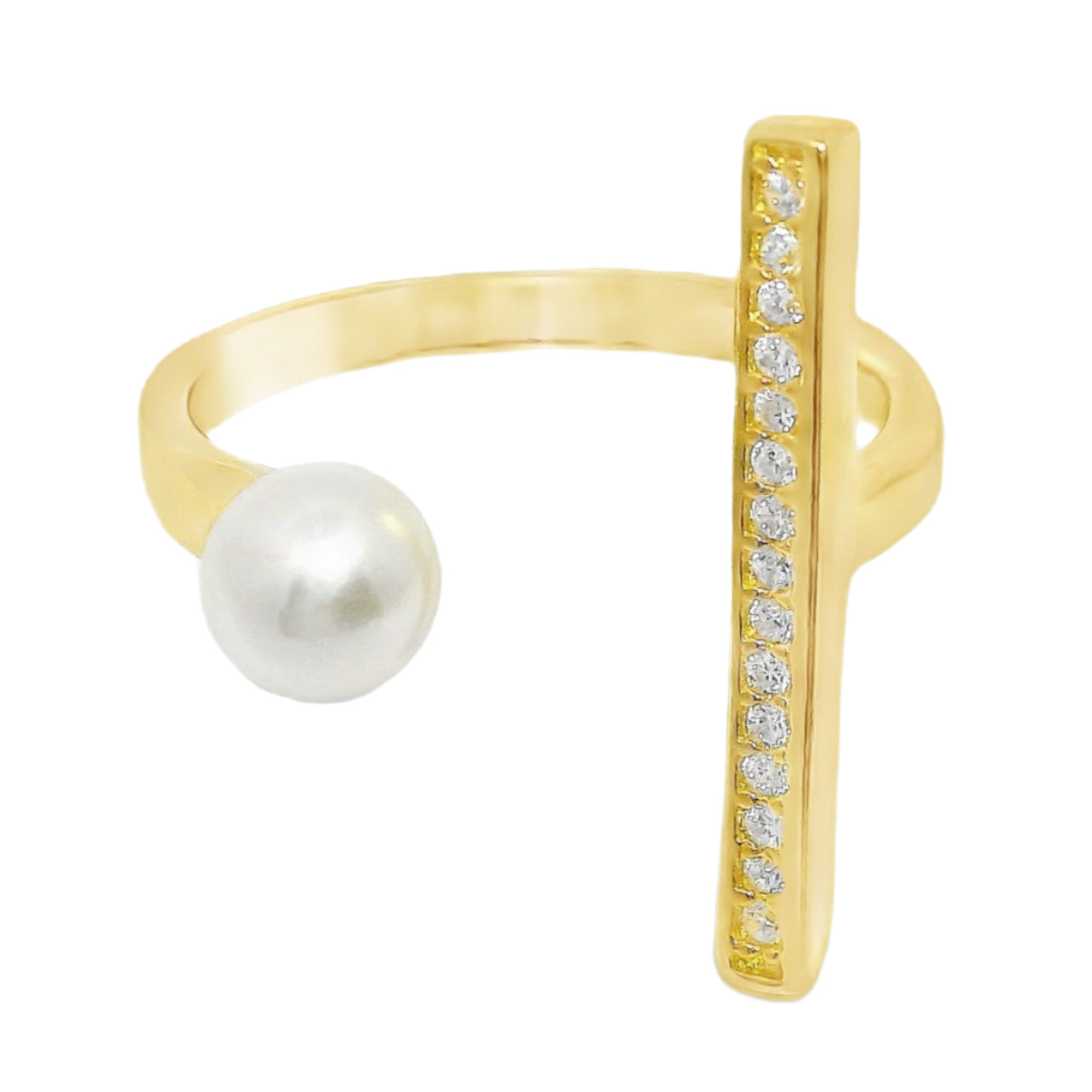 Sterling SIlver Gold Plated Pearl & CZ Bar Ring