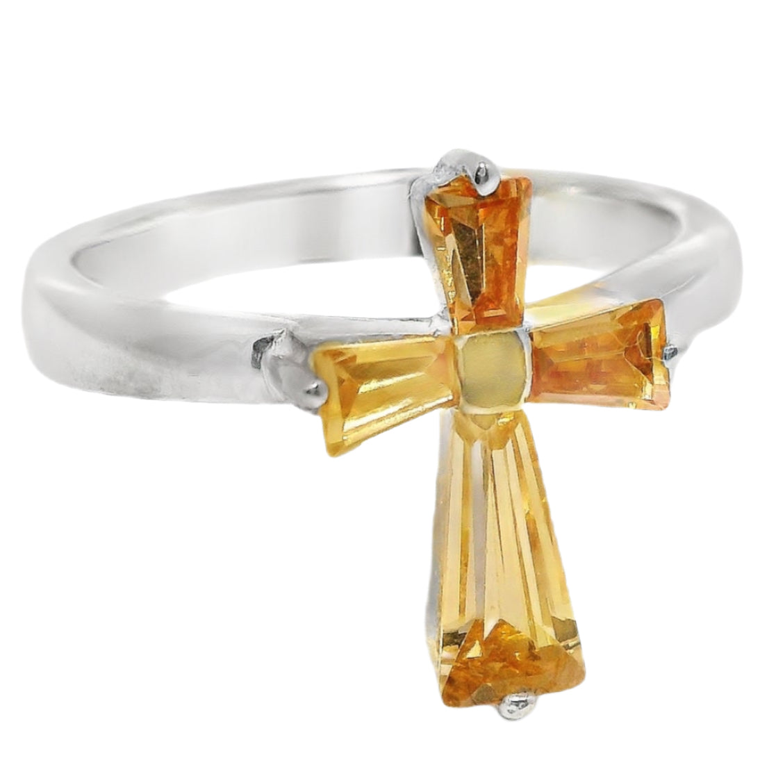 Sterling Silver Orange CZ Cross Ring