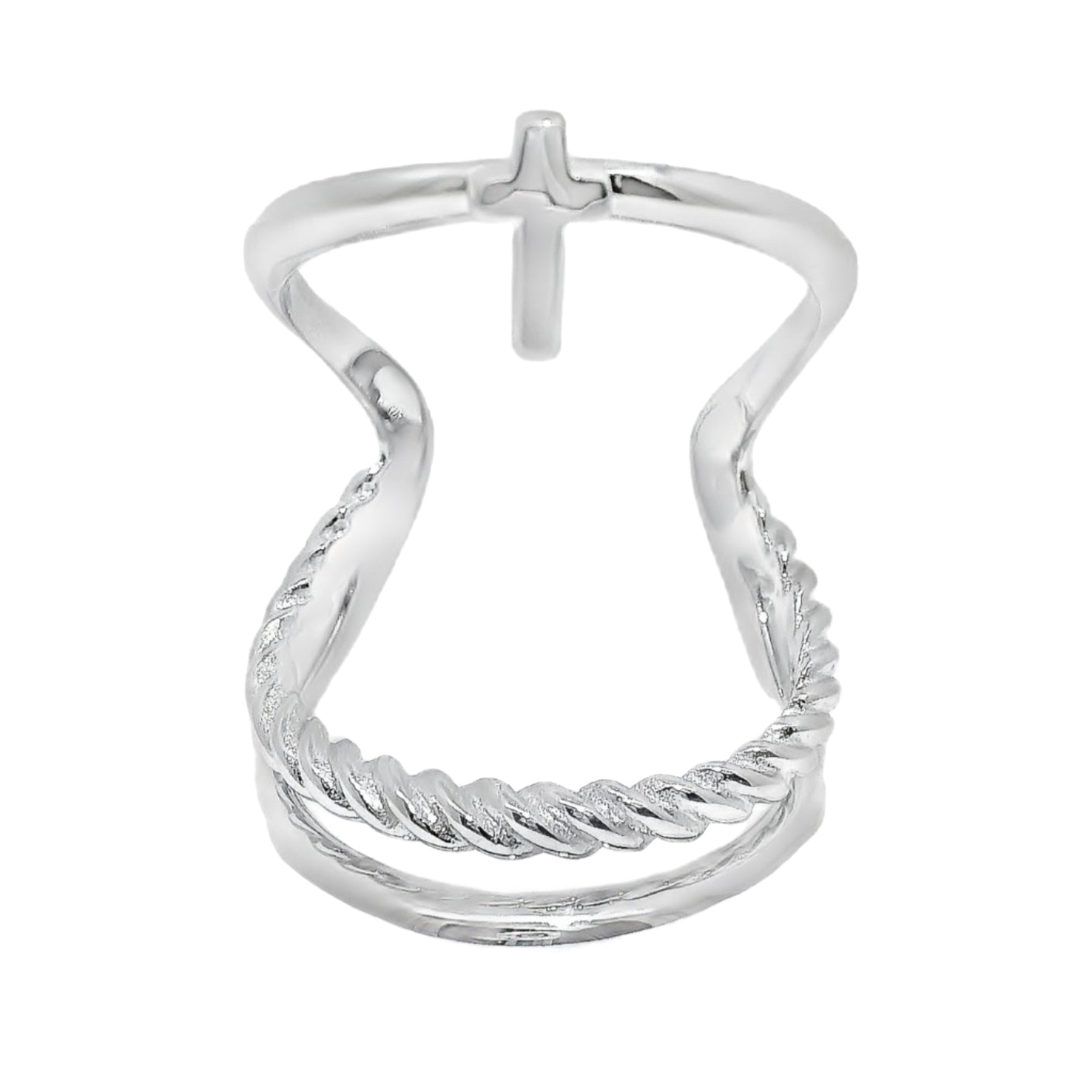 Sterling Silver Triple Band Cross Ring