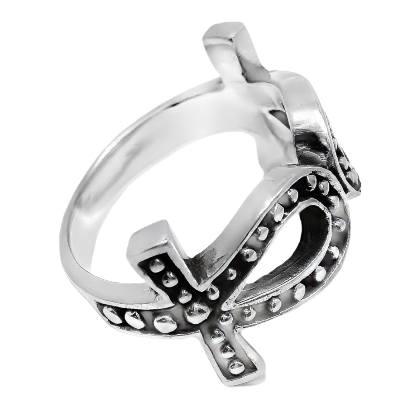 Sterling Silver Beaded Ankh Cross Ring