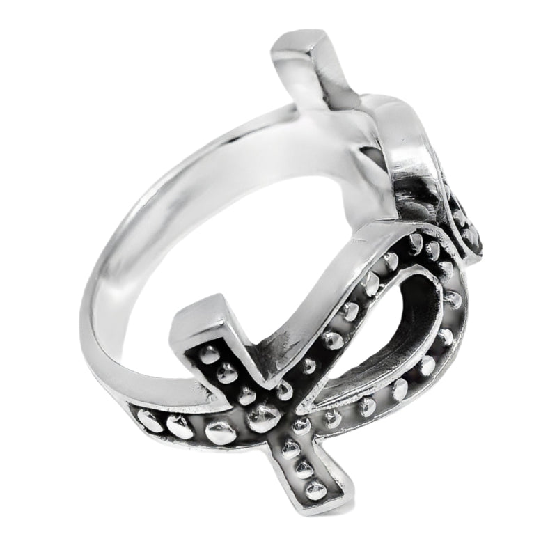 Sterling Silver Beaded Ankh Cross Ring
