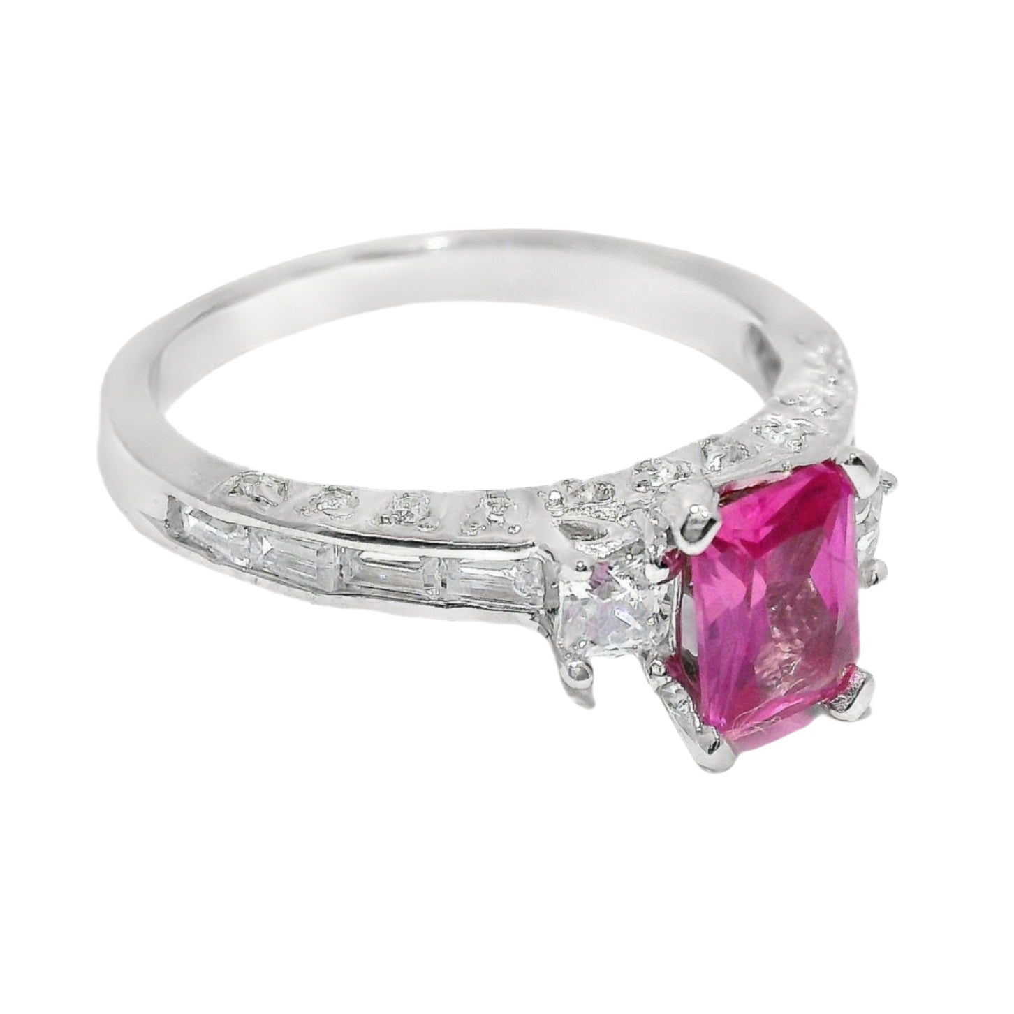 Sterling Silver Dark Pink & Clear CZ Ring