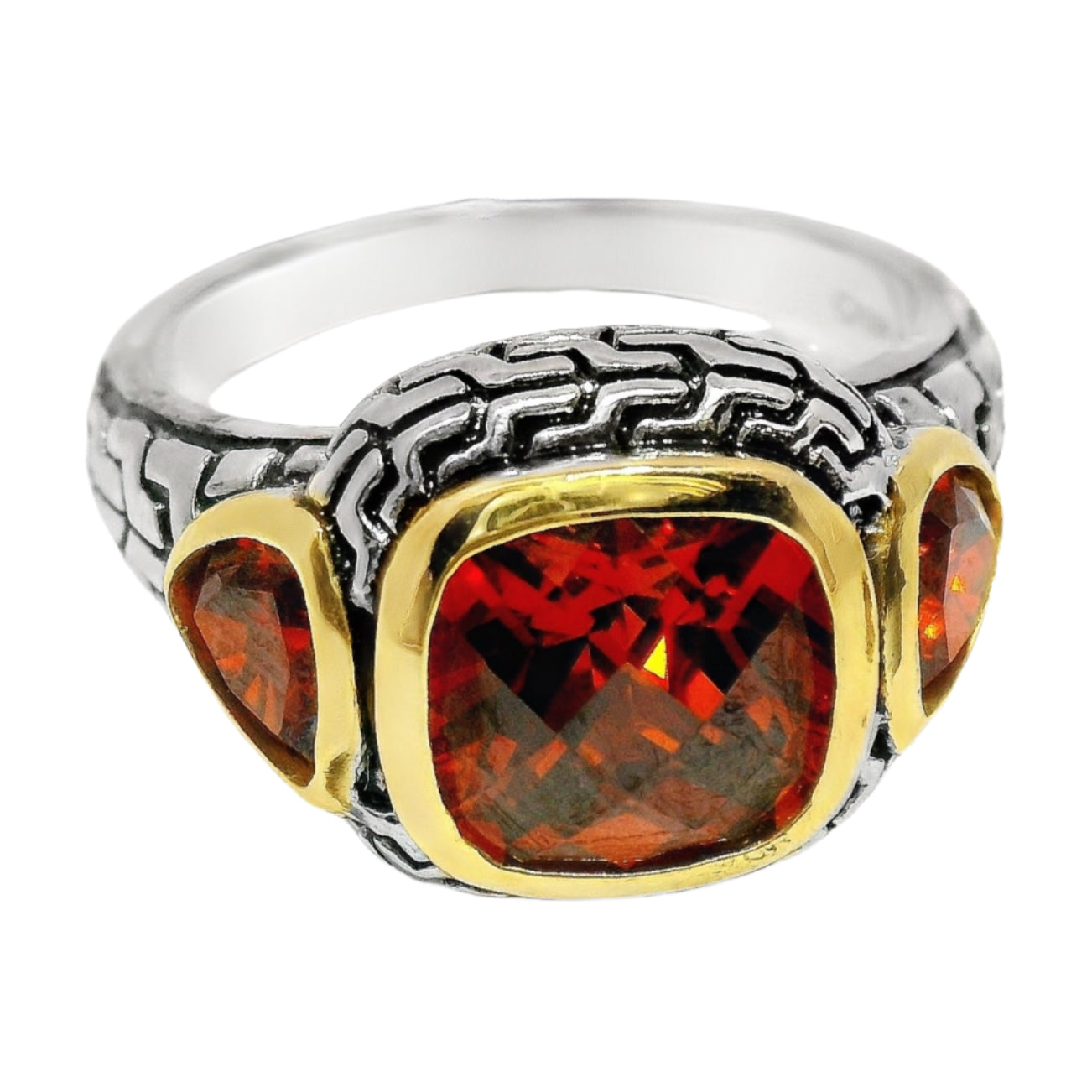 Sterling Silver Tow Tone Red CZ Ring