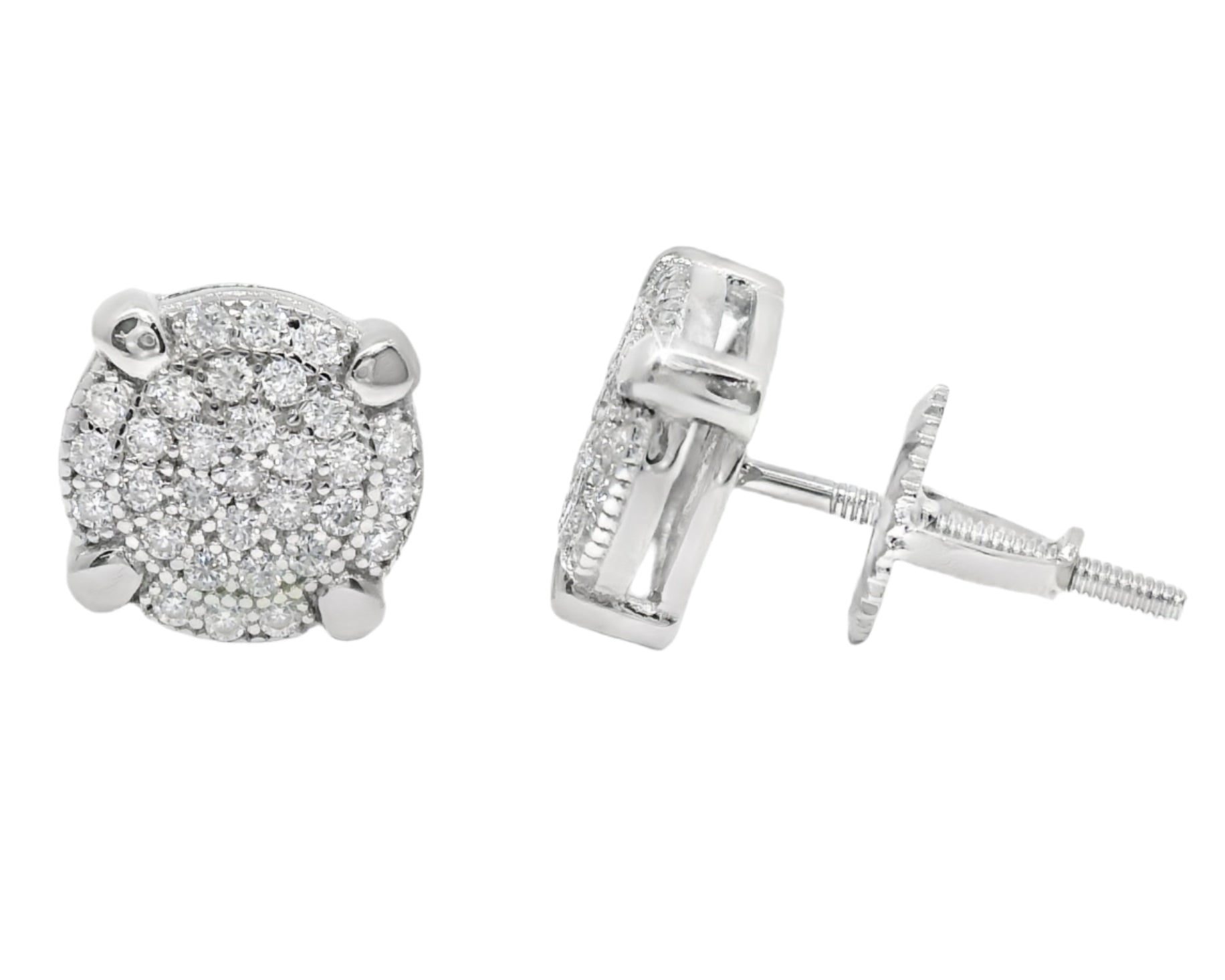 Sterling Silver Moissanite Pave Round Screwback Earrings (8mm)