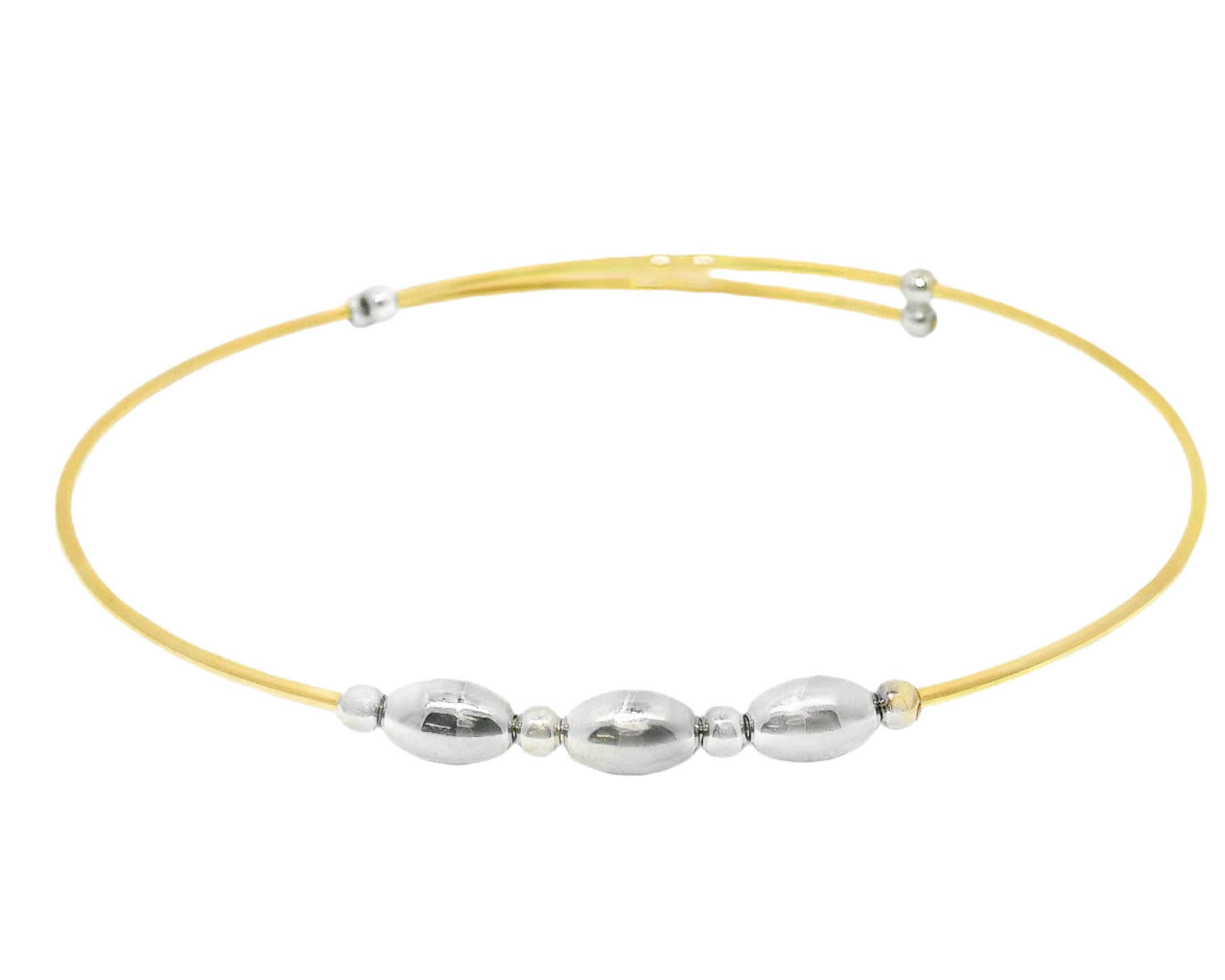 Sterling Silver Gold Plated Oval/Round Beads Adjustable Bangle