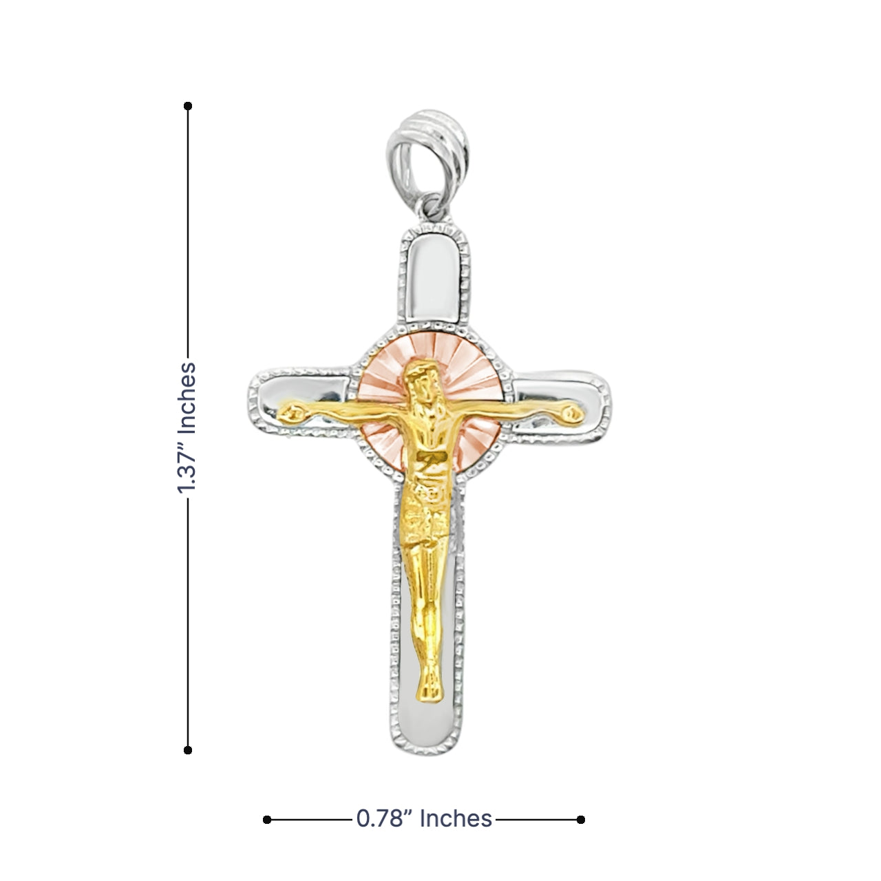 925 Sterling Silver Tri-Tone Crucifix Pendant