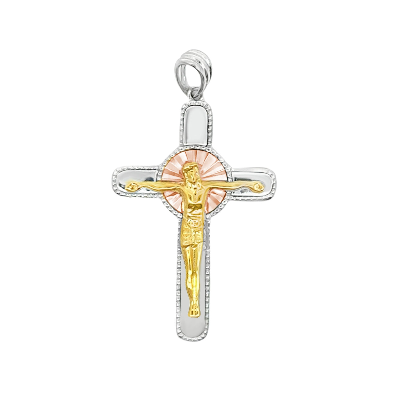 925 Sterling Silver Tri-Tone Crucifix Pendant