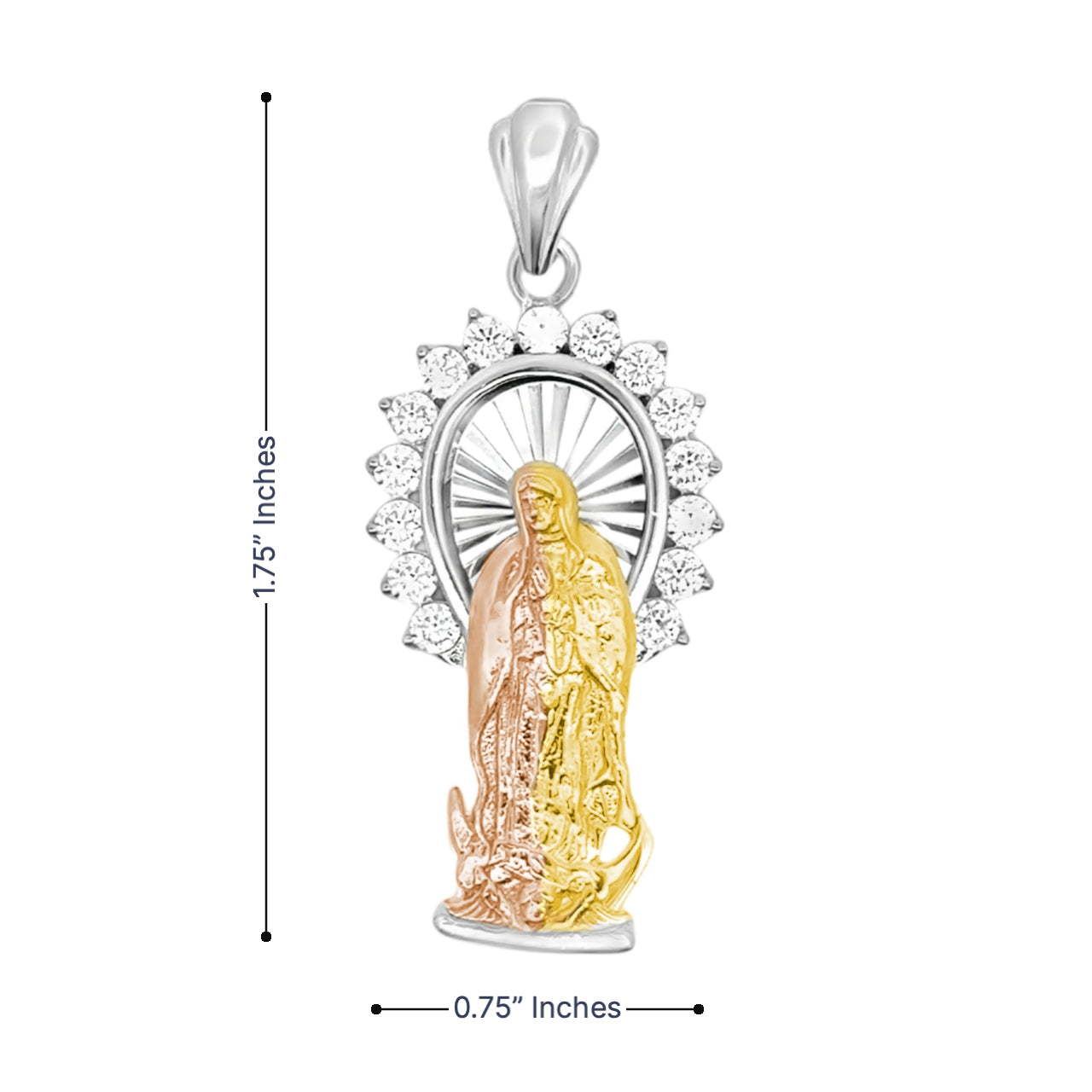 925 Sterling Silver CZ Tri-Tone Virgin Mary Pendant