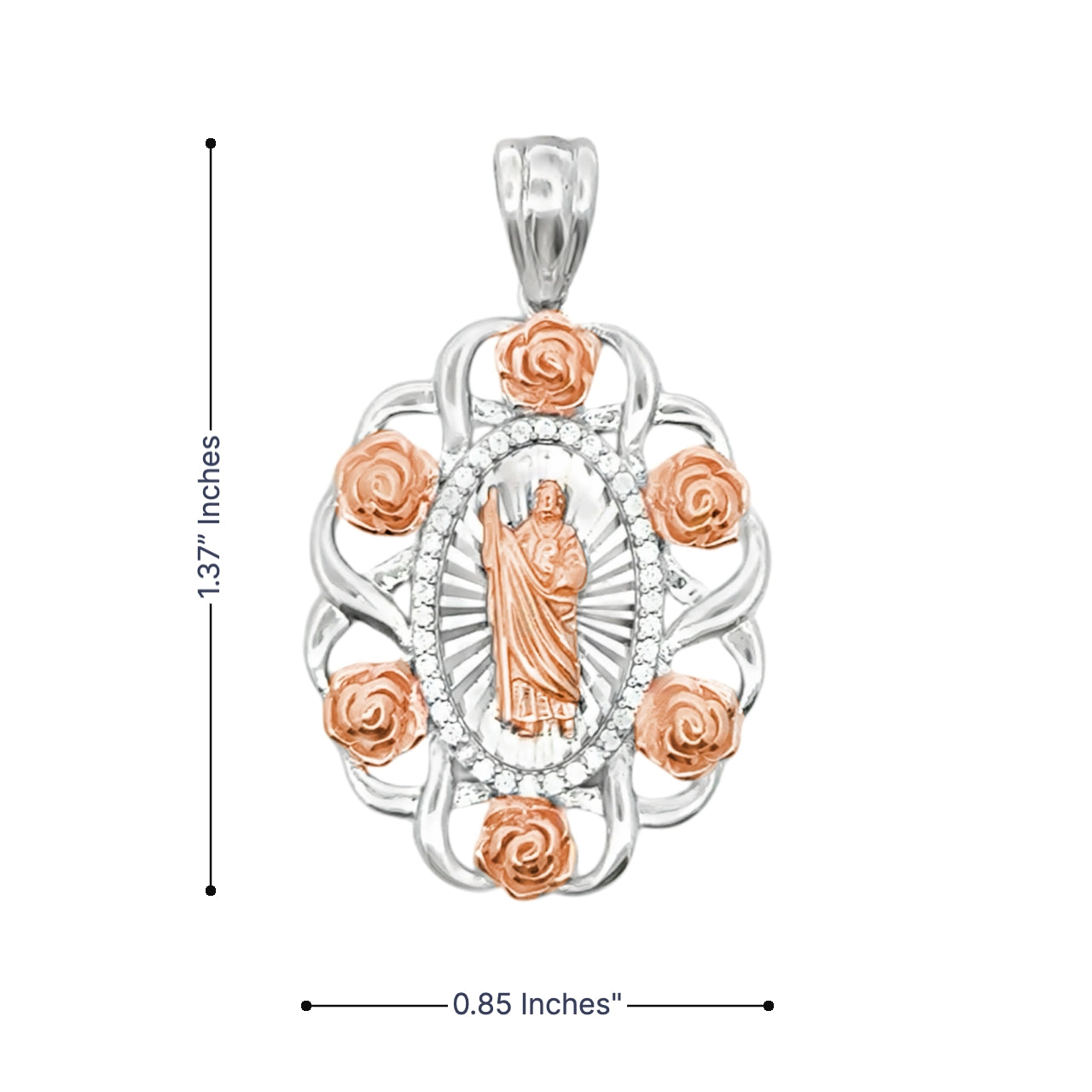 925 Sterling Silver Two Tone Rose Gold/Silver San Judas Pendant
