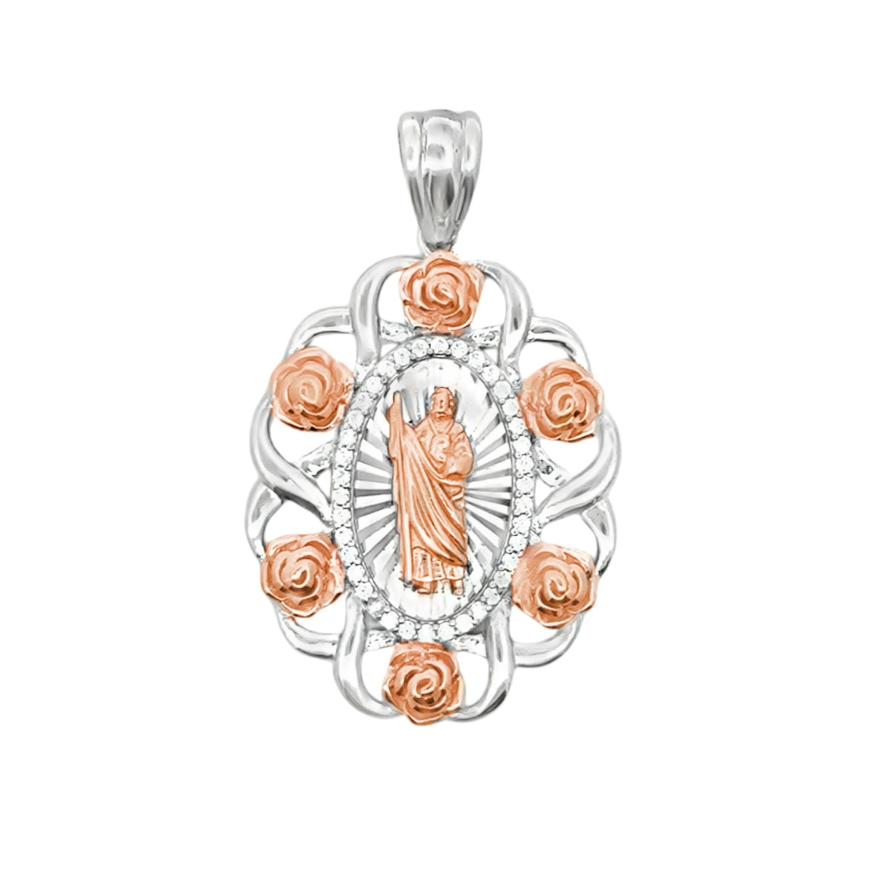 925 Sterling Silver Two Tone Rose Gold/Silver San Judas Pendant