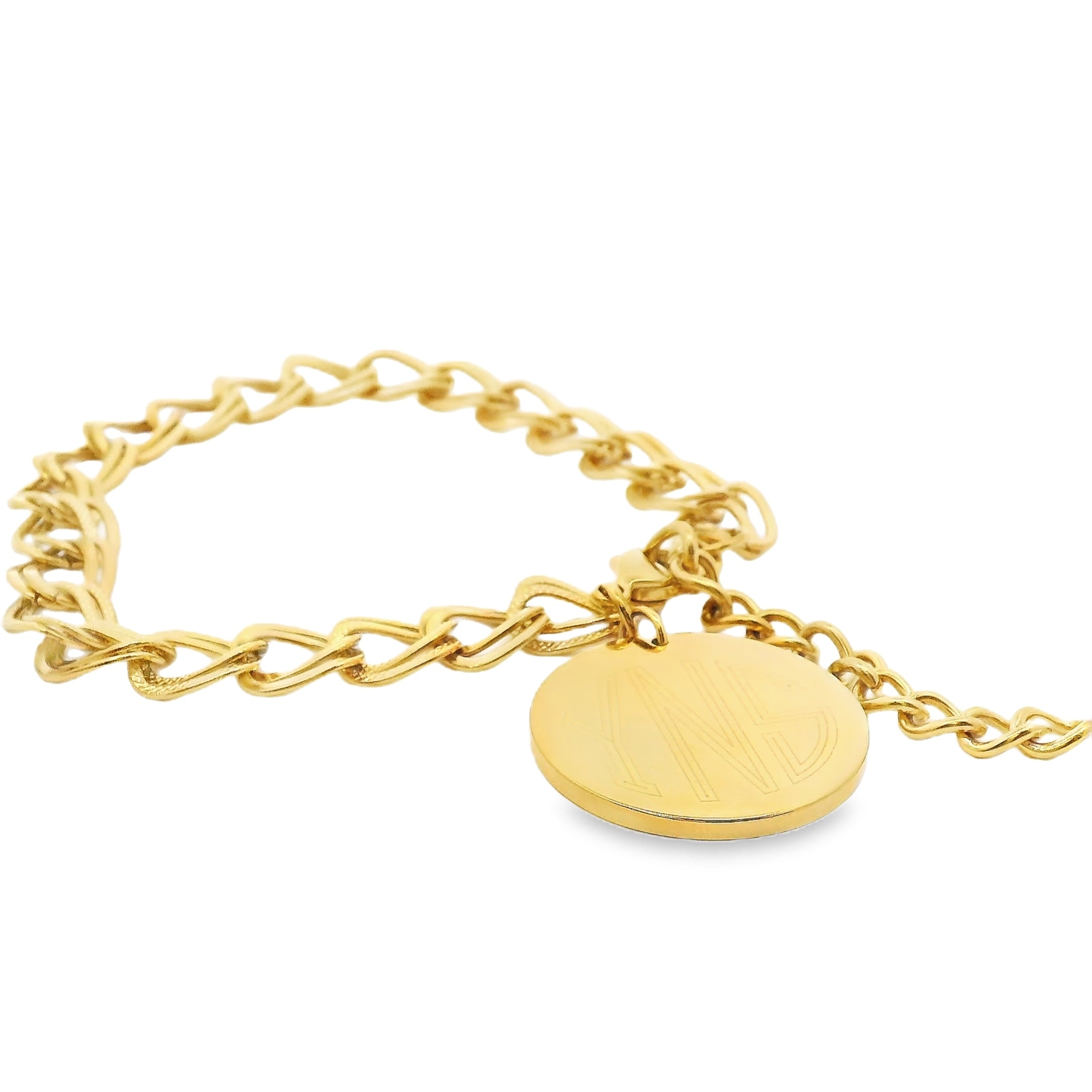 Stainless Steel Engravable Charm Link W/ Pattern Design Bracelet