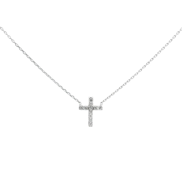 Sterling Silver Small CZ Cross Necklace