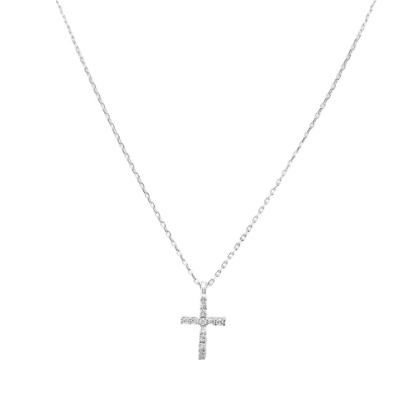Sterling Silver Small CZ Cross Necklace