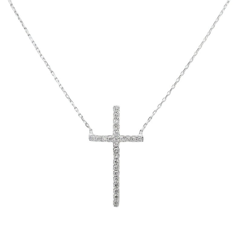 Sterling Silver CZ Cross Necklace