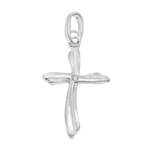 Sterling Silver CZ Center Solid Cross Pendant