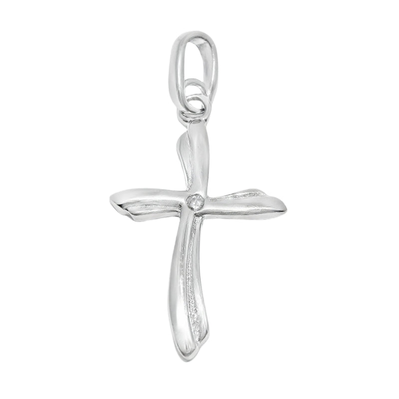 Sterling Silver CZ Center Solid Cross Pendant