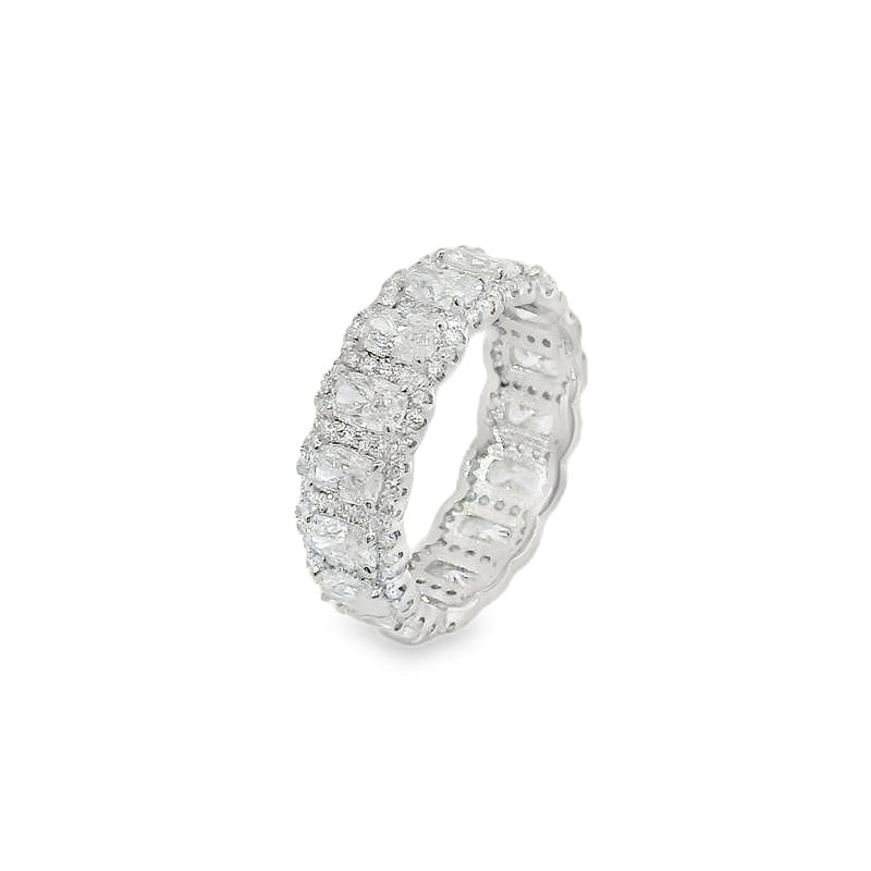 Sterling Silver Moissanite Radiant Cut Halo Eternity Band